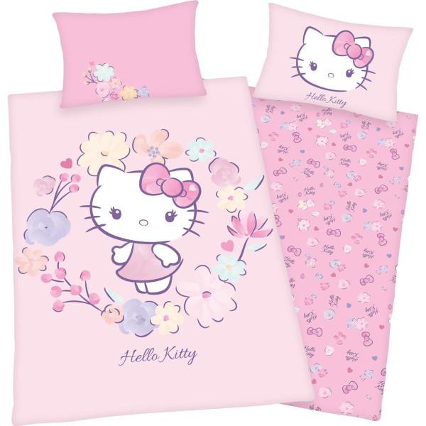 Bettwäsche Hello Kitty mit Blumen